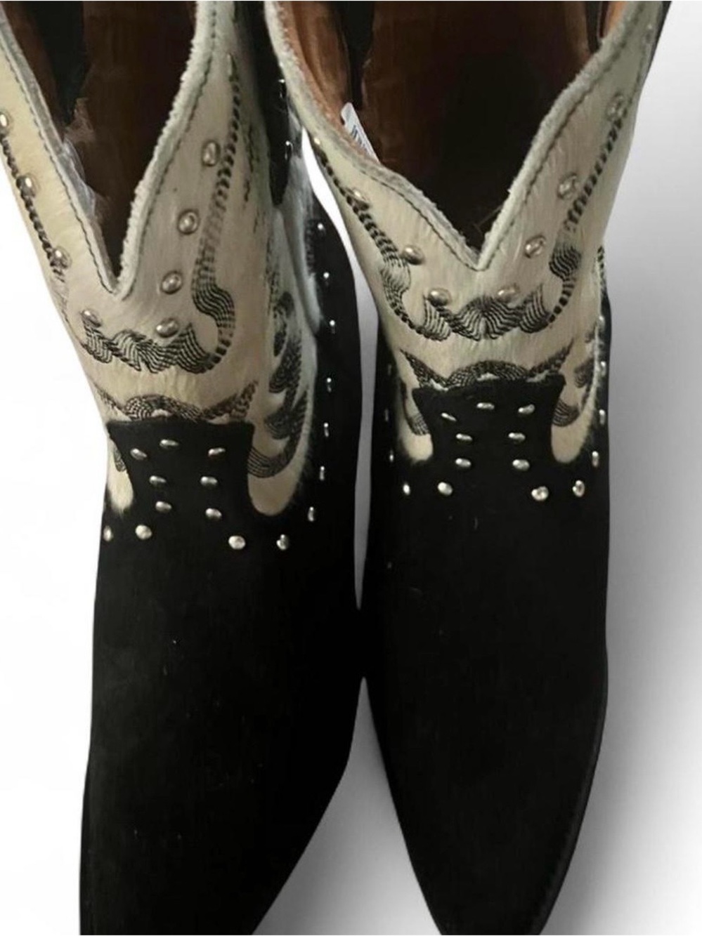 dingo Black and Cream Western Studded Ankle Boots